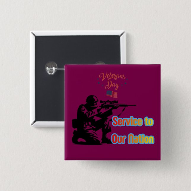 Service To Nation wine 2 Inch Square Button (Front & Back)