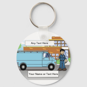 Service Van Blue, Contractor - Male Cartoon Keychain