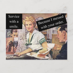 Service With A Smile - Vintage Diner Waitress Postcard