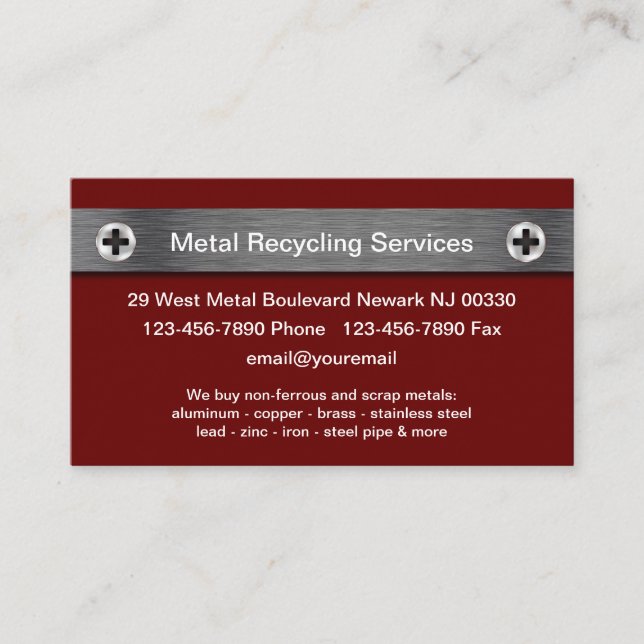 Services de recyclage des métaux Cartes de visite (Devant)