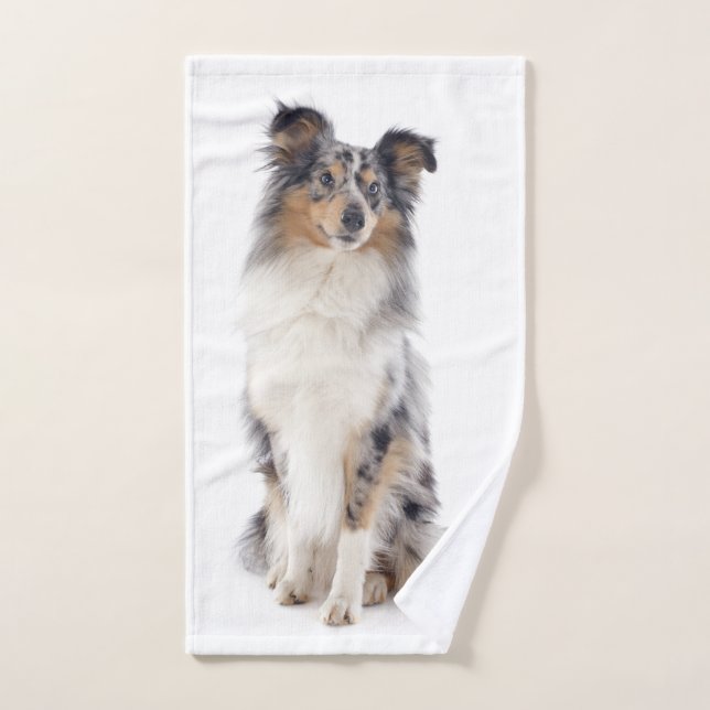 Serviette à main bleu Merle Sheltie (Serviette à main)