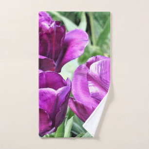 Serviette à main de tulipes violettes