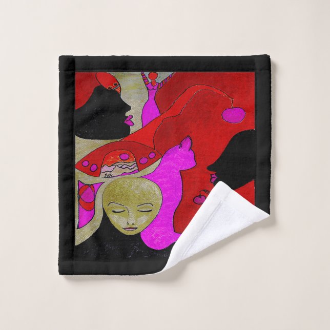 Serviette à main ou linge en rouge et noir (Gant de toilette)