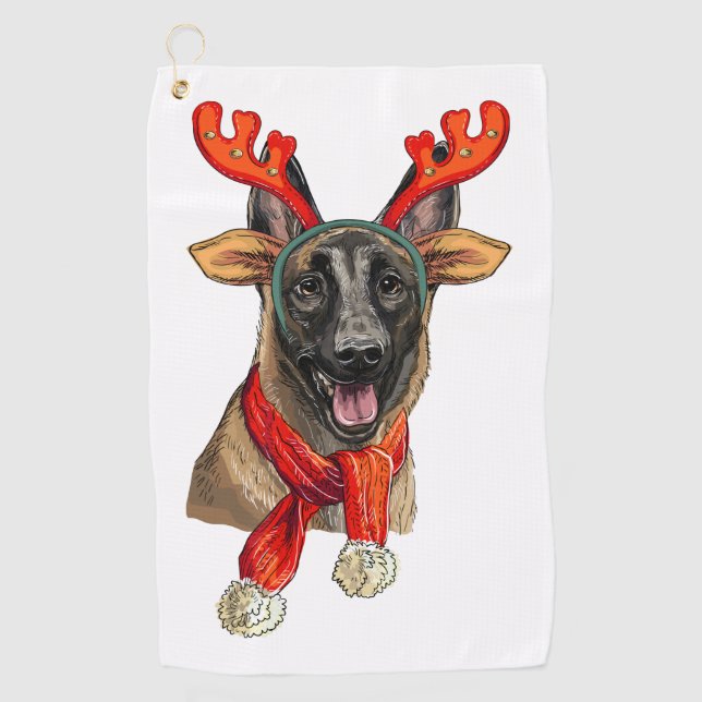 Serviette à main pour chien malinois de Noël (Devant)