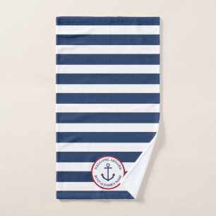 Serviette à main rayée de la marine d'ancrage naut
