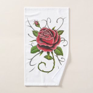 Serviette à main "Tattoo Style Rose rouge"