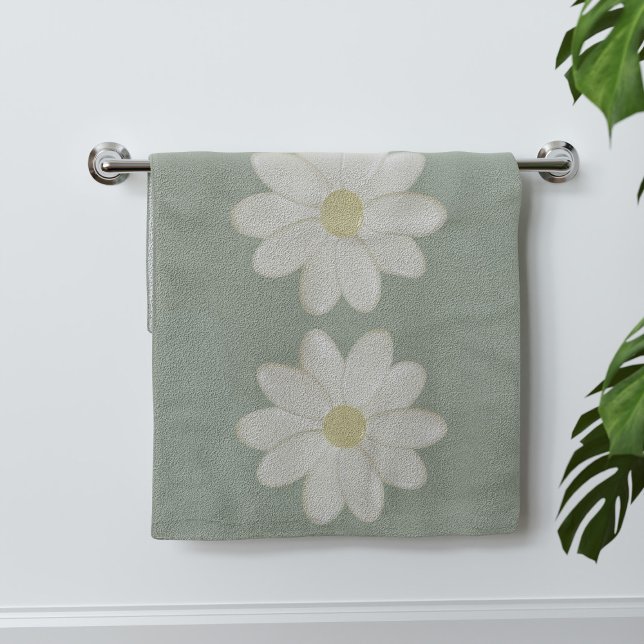 Serviette à main verte Crème Daisy Sage (A pretty sage green cream daisy hand towel just for you)