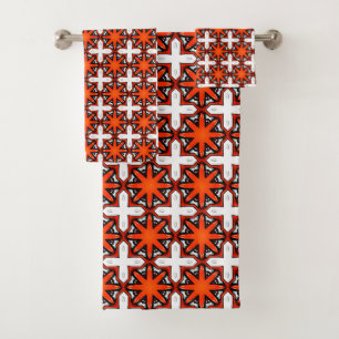Serviette à motif géométrique rouge et orange