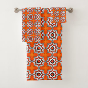 Serviette à motif mandala géométrique orange et bl