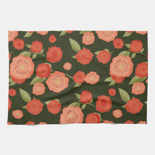 Serviette à thé aux fleurs de corail (Horizontal)