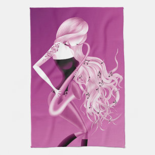 Serviette à thé rose Lady Saxophoniste