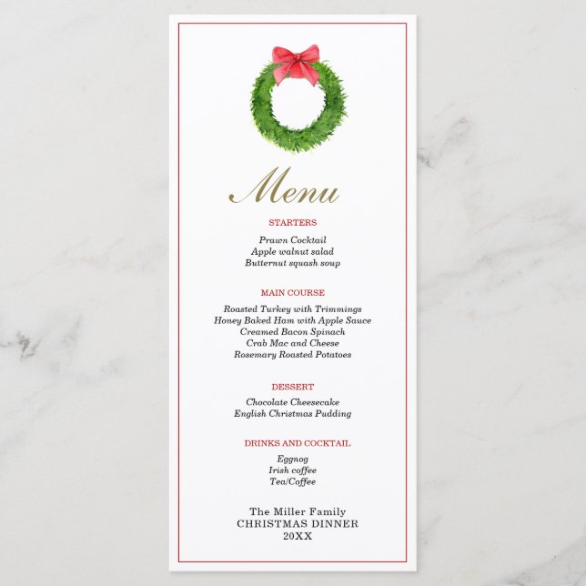Serviette avec arc dîner de Noël Menu (Devant)