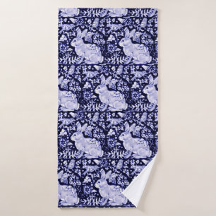 Serviette Batrh Bleu et Blanc Rabbit Bird Dedham N