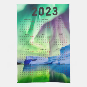 Serviette Calendrier - Aurora Borealis sur l'eau