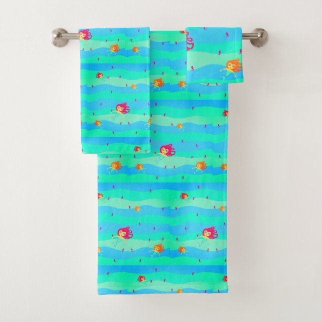 Serviette Chibi Mermaids & Seahorses (En situation)