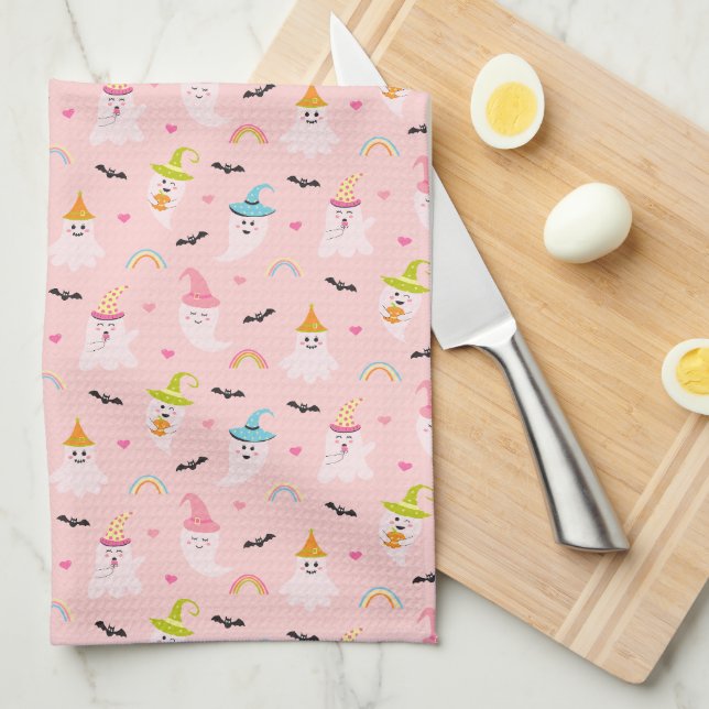 Serviette cuisine Halloween rose (Quart Plié)