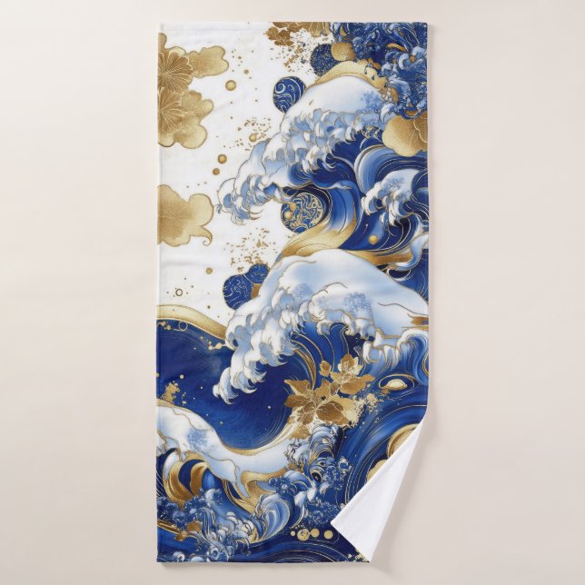 Serviette d'artisanat bleu et or (Serviette de bain)