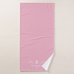 Serviette de bain à monogramme rose rustique