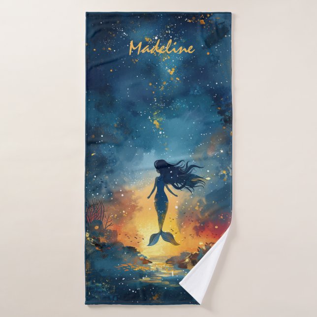 Serviette de bain à sirène personnalisée Cadeau pe (Serviette de bain)