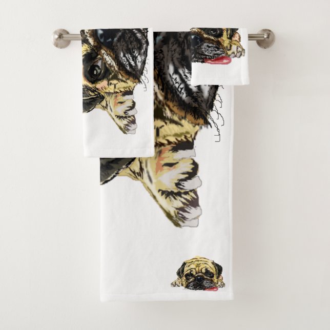 Serviette de bain amusante avec chien Carlin - Vos (En situation)