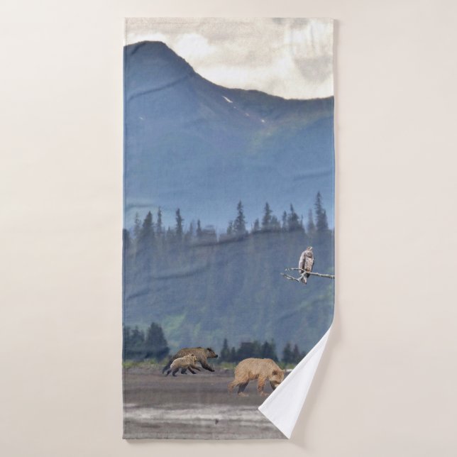 Serviette de bain avec grizzli & petits (Serviette de bain)