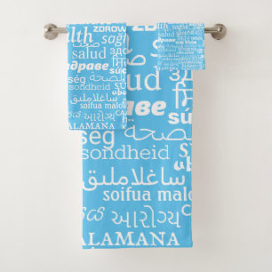 Serviette de bain bleu avec texte de santé multili