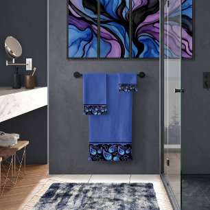 Serviette de bain bleu et turquoise en cachemire