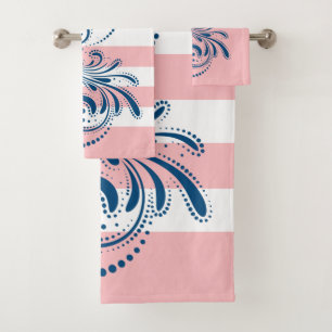 Serviette de bain bleu tourbillon blanc et rose ra