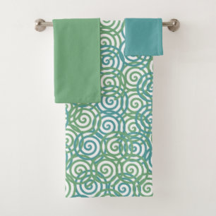 Serviette de bain bleu vert spirales