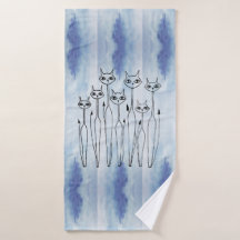 Serviette de bain (Chats dessinés à la main)