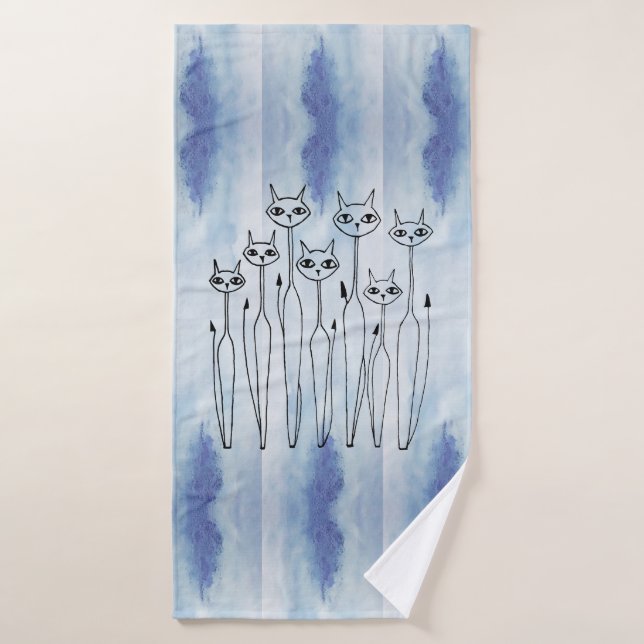 Serviette de bain (Chats dessinés à la main) (Serviette de bain)