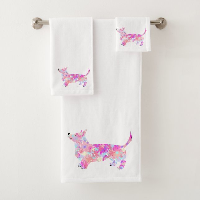 Serviette de bain Corgi à fleurs (En situation)