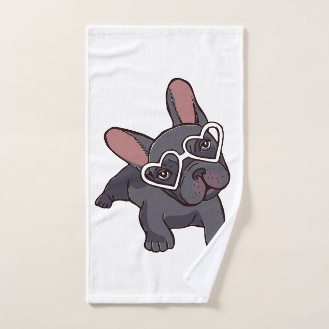 serviette de bain de bulldog frensh. (Serviette à main)