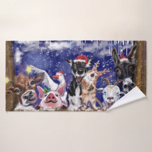 Serviette de bain de Noël Bonne fête d'animaux de 