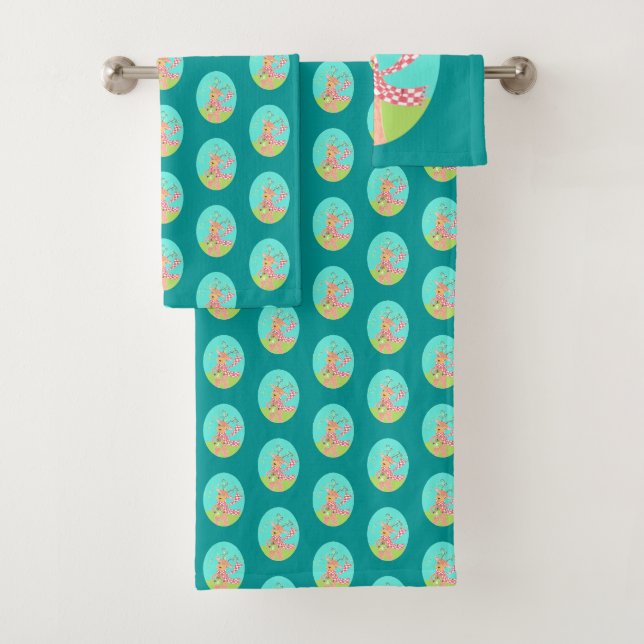 Serviette de bain de rennes de Noël (En situation)
