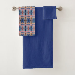 Serviette de bain décorative en bleu et Motif Rose