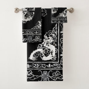 Serviette de bain Dragon noir et blanc