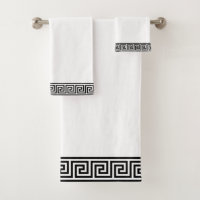 Serviette de bain élégante à motif grec noir et bl