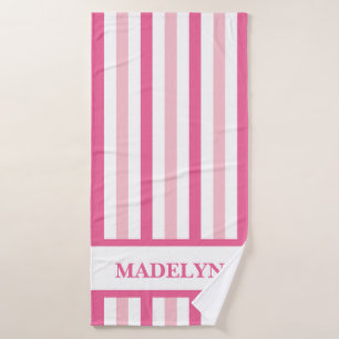 Serviette de bain en bande rose avec nom personnal