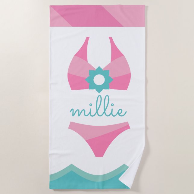 Serviette de bain en bikini rose personnalisée (Devant)