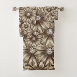 Serviette de bain en diamant Fleurs Jeu de pierre