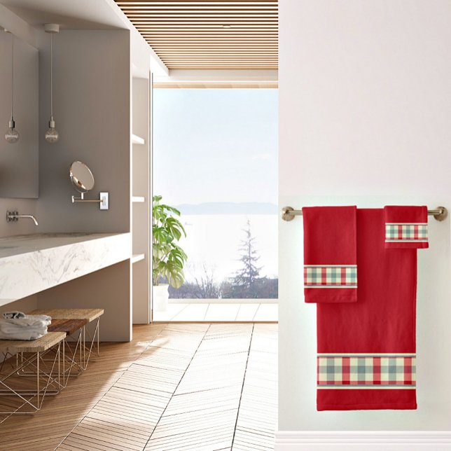 Serviette de bain en plaid de style ferme rouge et (Créateur téléchargé)