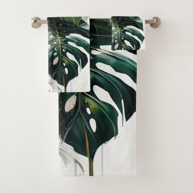 Serviette de bain Feuille Monstera Tropical (En situation)