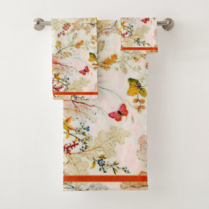 Serviette de bain fleurs vintages et papillons