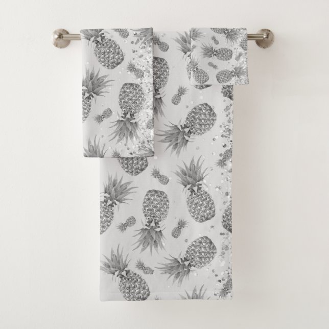 Serviette de bain Glittery Argent Ananas ensemble (En situation)