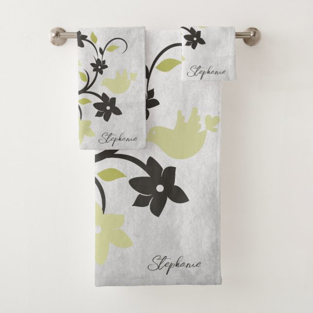 Serviette de bain Lovebirds jaune (En situation)