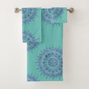 Serviette de bain Mandala bleu turquoise peinte en