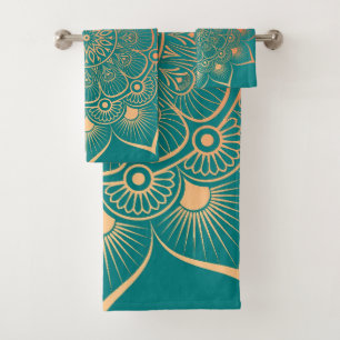 Serviette de bain Mandala Peach Bohemian Turquoise