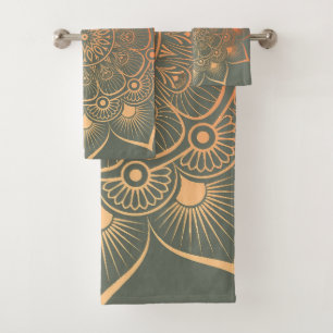 Serviette de bain Mandala Peach Green Sage Bohème