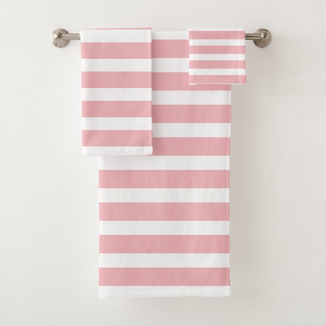 Serviette de bain moderne rose et blanc (En situation)